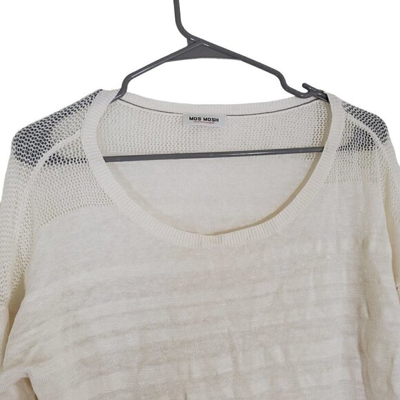 Mos Mosh 100% Linen Open Quiet Luxury Old Money Stripes Top Womens M Off-White - Picture 7 of 10
